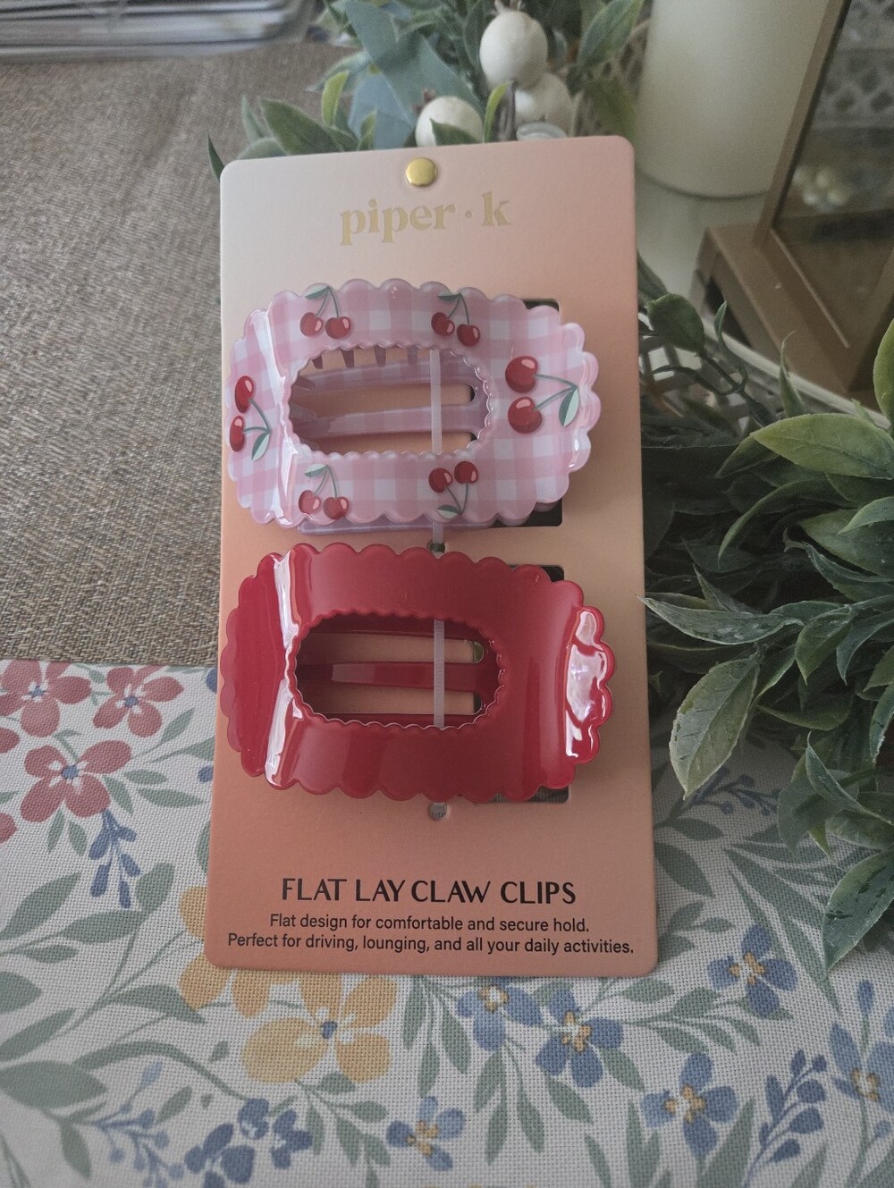 Piper Kids Cherry Pink and Red Flat Lay Claw Clips - Set of 2